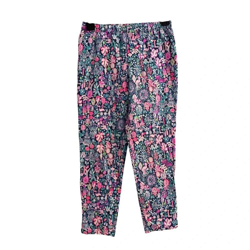 Lilly Pulitzer Girls Floral Print‎ Leggings Pink Blue Green Elastic Waist Pants